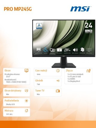 Monitor 23.8 cala PRO MP245G LED FHD Flat 100Hz czarny