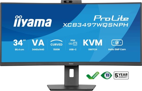 Monitor IIYAMA 86,4cm (34") XCB3497WQSNPH-B1 21:9 HDMI+DP+USB-C Webc
