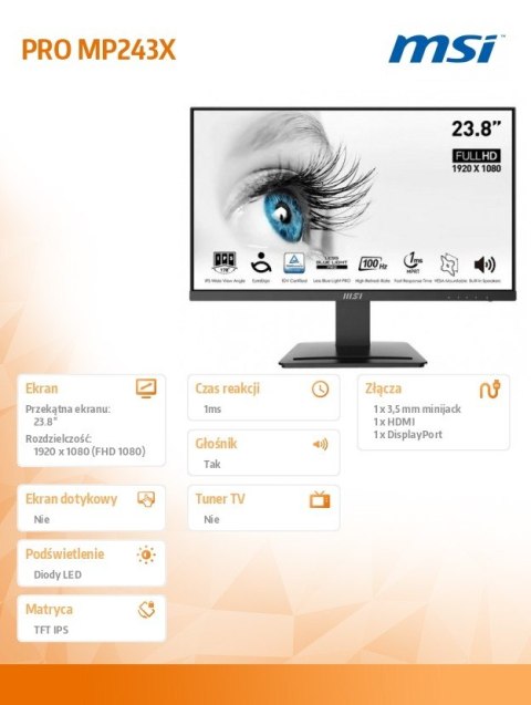 Monitor PRO MP243X 24 cale LED FHD Flat 100Hz Black
