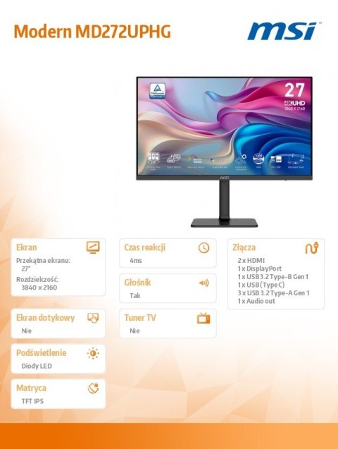 Monitor Modern MD272UPHG 27 cali LED UHD Flat 60Hz Czarny