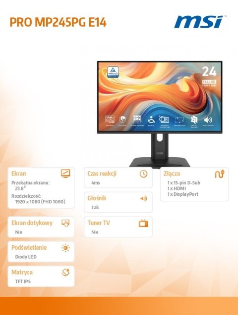 Monitor PRO MP245PG E14 23.8 cala LED FHD Flat 144Hz Black