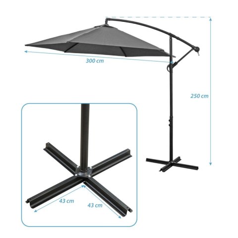 PARASOL OGRODOWY 300CM SKŁADANY NA WYSIĘGNIKU SZARY ANTRACYT