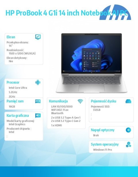 Notebook ProBook 4 G1i U7-255U 512GB 16GB W11P 14 cali C51MZET