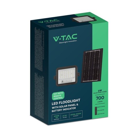 Naświetlacz LED solarny V-TAC 6W CCT pilot auto timer IP65 czarny VT-54W 700lm 3 lata gwarancji