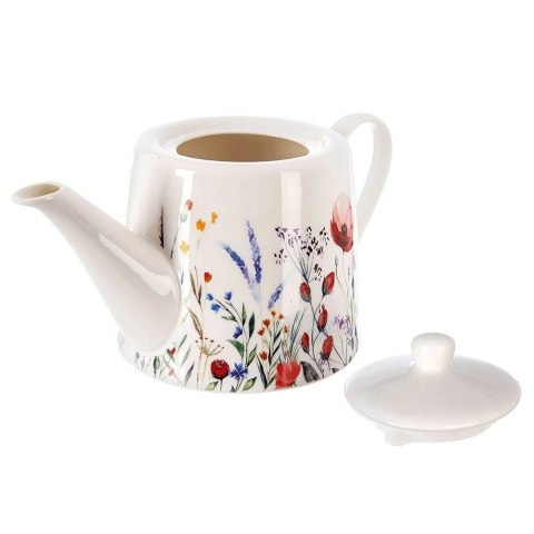 Dzbanek do Kawy Herbaty Porcelanowy Biały Elegancki Nadruk Maki ORION 1 l
