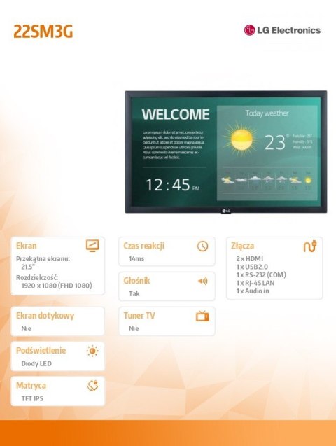 Monitor 22 cale 22SM3G 250cd m2 16 7