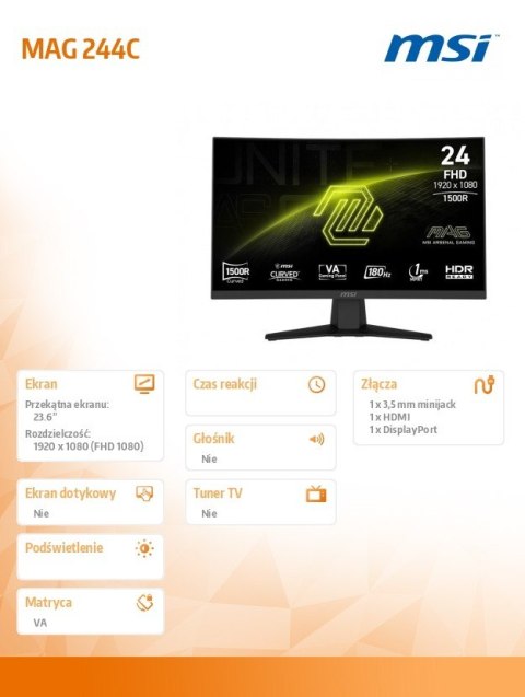 Monitor 23.6 cala MAG 244C LED/FHD/Curved/180Hz/czarny