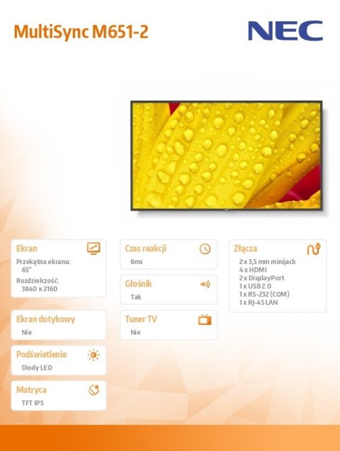 Monitor wielkoformatowy MultiSync M651-2 65 cali UHD 500cd m2 24 7