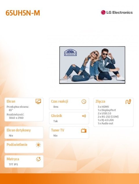 Monitor wieloformatowy 65UH5N-M IPS 500cd m2 24 7