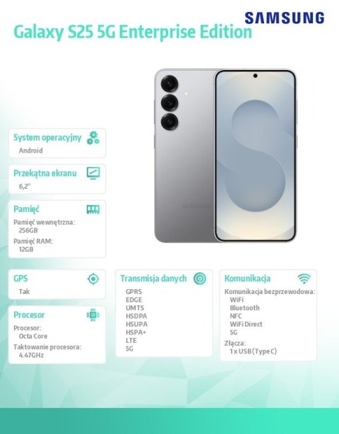 Smartfon Galaxy S25 5G 12 256GB DualSIM Enterprise Edition srebrny