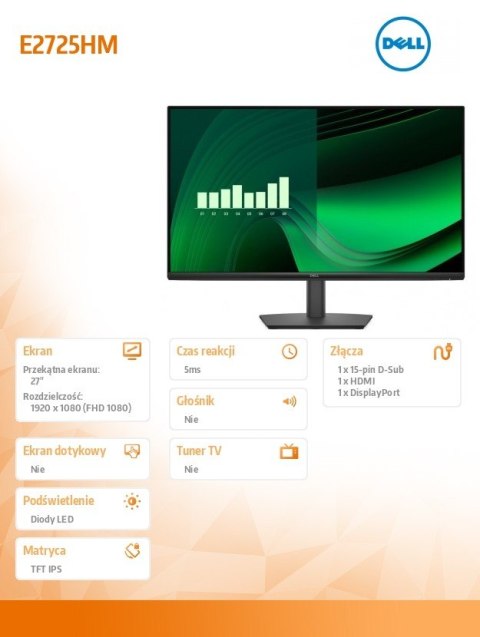Monitor E2725HM 27 LED VA 1920x1080 16:9 DP VGA HDMI 3Y