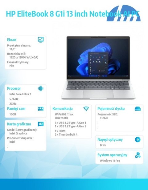 Notebook EliteBook 8 G1i U7-255U 512GB/16GB/W11P/13.3 C51LBET