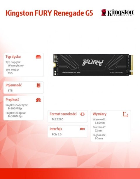 Dysk SSD FURY Renegade G5 8TB NVMe5.0 M.2 2280 14800 14000MB s