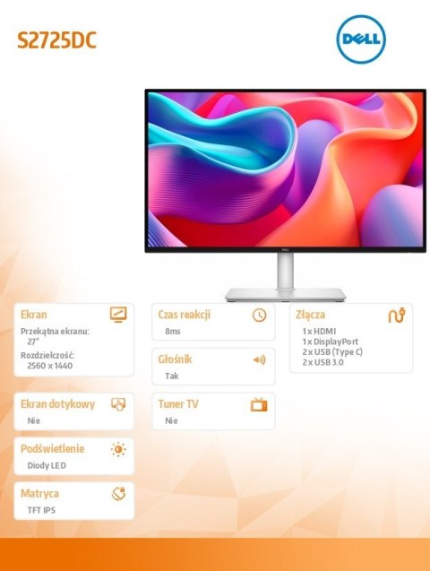 Monitor 27 cali S2725DC QHD IPS 2560x1440 HDMI DP 3Y
