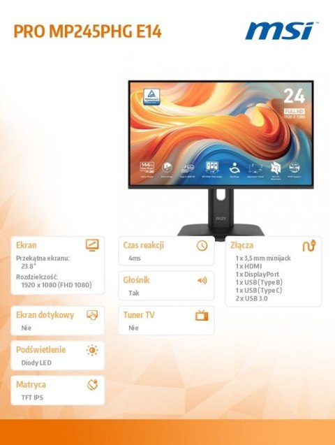 Monitor PRO MP245PHG E14 23 8 cala LED FHD Flat 144Hz Black