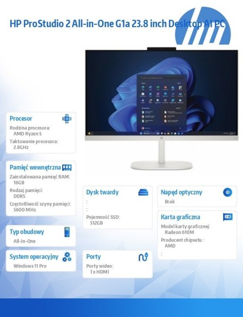 Komputer All in One ProStudio 2 G2a R5 40 512GB 16GB W11P 23 8 D35F2ET