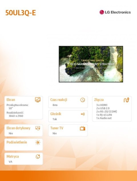 Monitor 50UL3Q-E 350cd m2 UHD 16 7