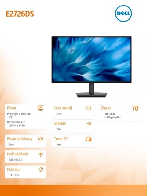 Monitor Pro E2726DS 27 LED VA 2560x1440 HDMI DP Głośniki 3Y