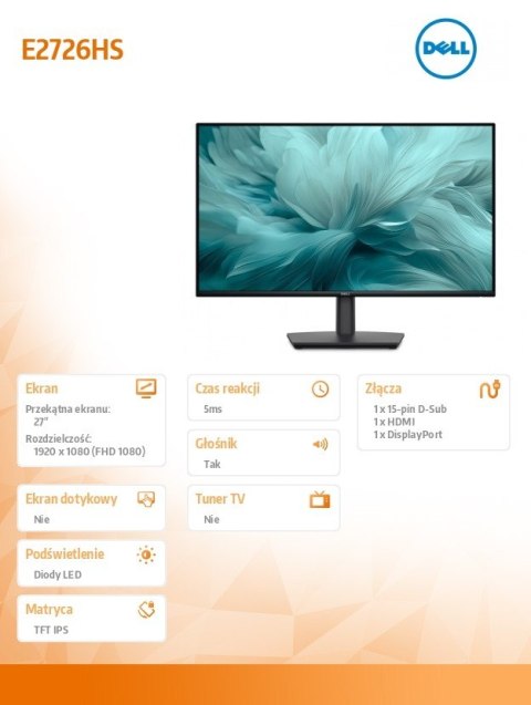 Monitor Pro E2726HS 27 LED VA 1920x1080 HDMI DP VGA 3Y