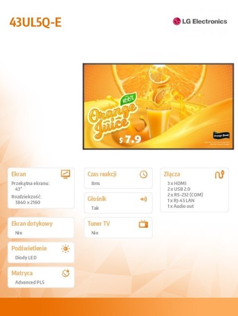 Monitor wielkoformatowy 43UL5Q-E 500cd m2 UHD 24 7