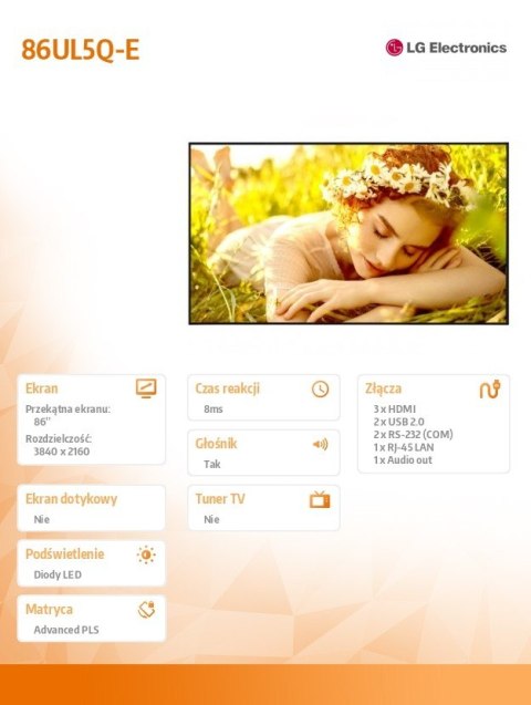 Monitor wielkoformatowy 86UL5Q-E 500cd m2 UHD 24 7