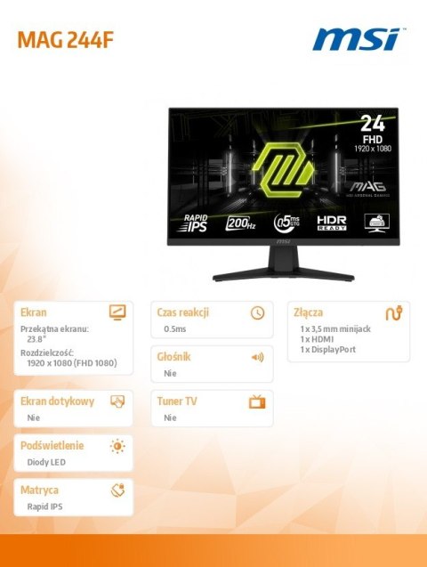 Monitor 23.8 cala MAG 244F LED/FHD/Flat/200Hz/czarny