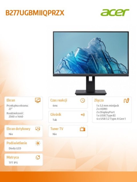 Monitor 27 cali B277UGBMIIQPRZX QHD IPS 120Hz 2HDMI DP