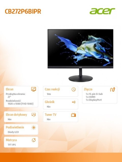 Monitor 27 cali CB272P6BIPR IPS 144Hz HDMI DP VGA
