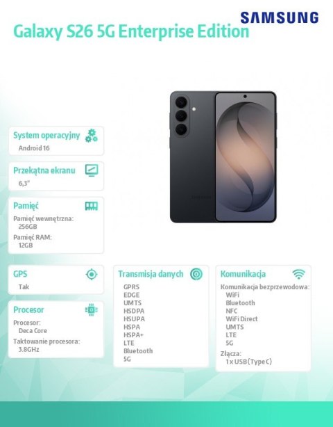 Smartfon Galaxy S26 5G 12 256GB DualSIM Enterprise Edition czarny