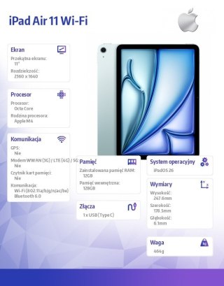 IPad Air 11 cali WiFi 128GB Niebieski