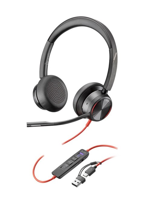 Zestaw słuchawkowy POLY Blackwire 8225 Stereo 8X225AA USB-C z certyfikatem Microsoft Teams + przejściówka USB-C/A