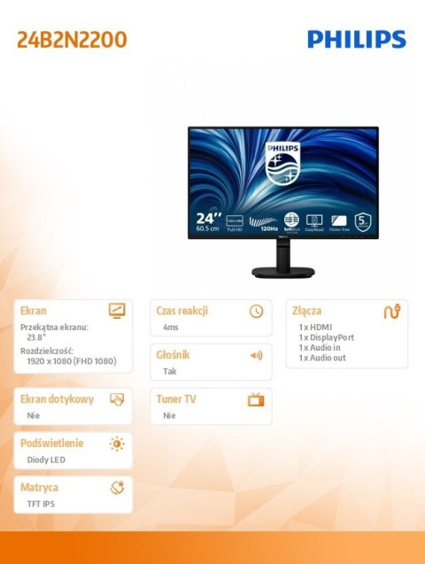 Monitor 24B2N2200 23 8 cala IPS 120Hz HDMI DP VGA Głośniki
