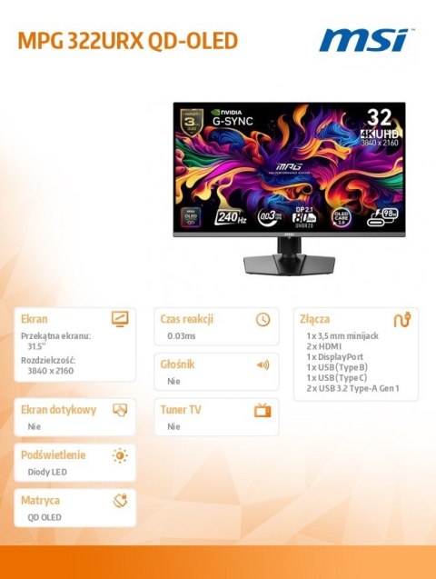 Monitor MPG 322URX QD-OLED 31 5 LED FLAT 240Hz Czarny