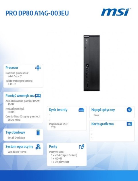 Komputer PRO DP80 A14G-003EU WIN11PRO Intel Core i7-14700 16GB 512 GB SSD Czarny