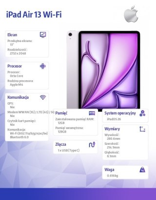 IPad Air 13 cali Wi-Fi 128GB Fioletowy