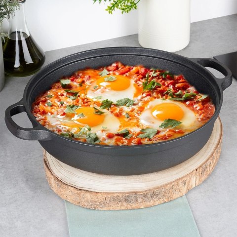 Patelnia Żeliwna Głęboka Gaz Indukcja Grill Solidna Trwała ORION 30 cm