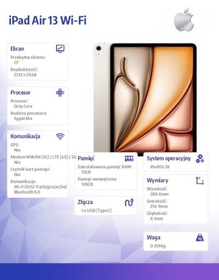 IPad Air 13 Wi-Fi 128GB Księżycowa poświata