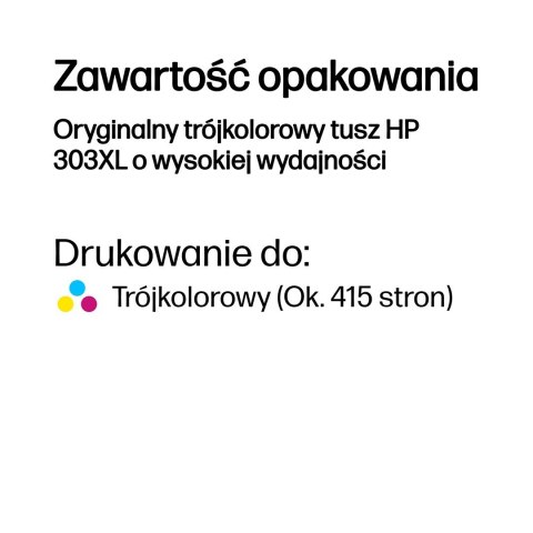 HP Oryginalny trójkolorowy tusz 303XL o wysokiej wydajności