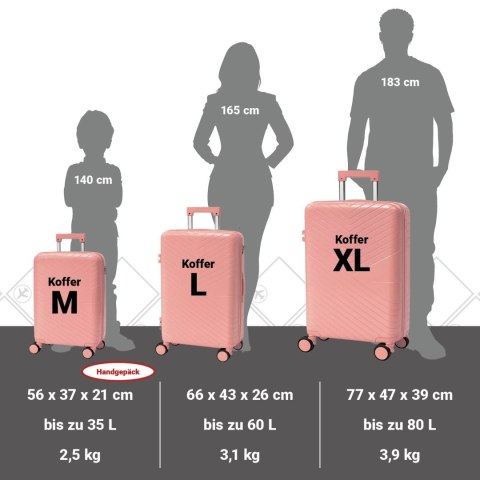 Walizki podróżne na kółkach twarde usztywniane komplet 3 sztuk walizek turystyczych