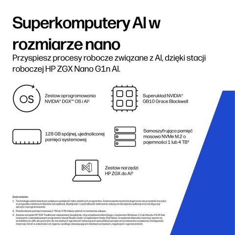 HP ZGX Nano G1n AI GB10 128 GB LPDDR5x-SDRAM 4 TB SSD Linux Mini PC Stanowisko AI Workstation, AI PC Czarny