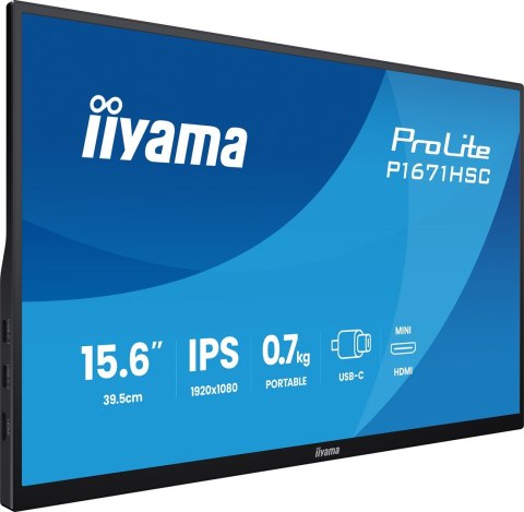 Iiyama ProLite P1671HSC-B1 monitor komputerowy 39,6 cm (15.6") 1920 x 1080 px Full HD LED Czarny