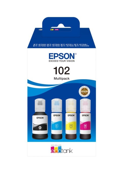 Tusze Epson 102 EcoTank Cyjan Magenta Żółty 127 ml 70 ml Atramentowy