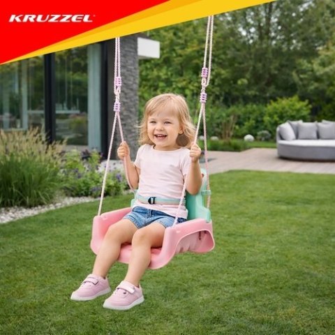 Huśtawka dla dzieci 3w1 Kruzzel pastelowa rosnąca, kubełkowa do domu i ogrodu