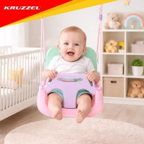 Huśtawka dla dzieci 3w1 Kruzzel pastelowa rosnąca, kubełkowa do domu i ogrodu