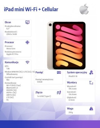 IPad mini Wi-Fi + Cellular 512GB Księżycowa poświata