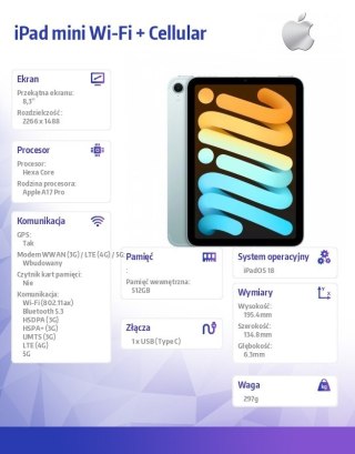 IPad mini Wi-Fi + Cellular 512GB Niebieski