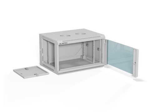 Szafa wisząca 19" 6U 600x450, (opcja dwusekcyjna) drzwi szklane jednoskrzydłowe, tył osłona pełna demontowalna, osłony boczne pe