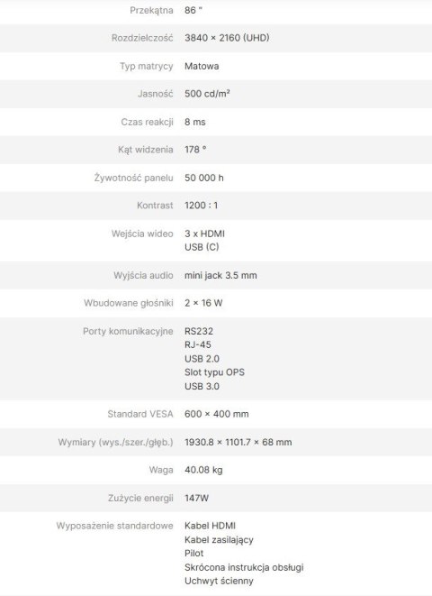 AVTEK MONITOR INFORMACYJNY DS2 86"