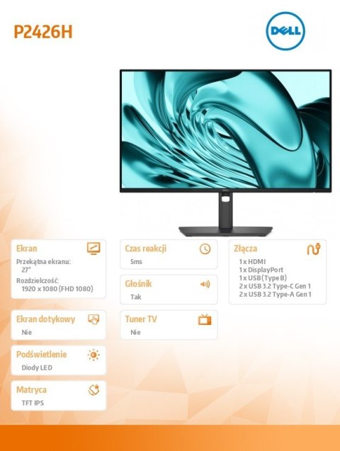 Monitor P2426H 23 8 cala IPS FHD (1920x1080) 16:9 HDMI DP 3xUSB 2xUSB-C 3Y