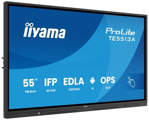 Monitor interaktywny 55 cali TE5513A-B2AG INFRARED 40pkt IPS 4K 7H 500cd m2  WiFi USB  ANDROID 14  Google EDLA 2x20W  UCHWY